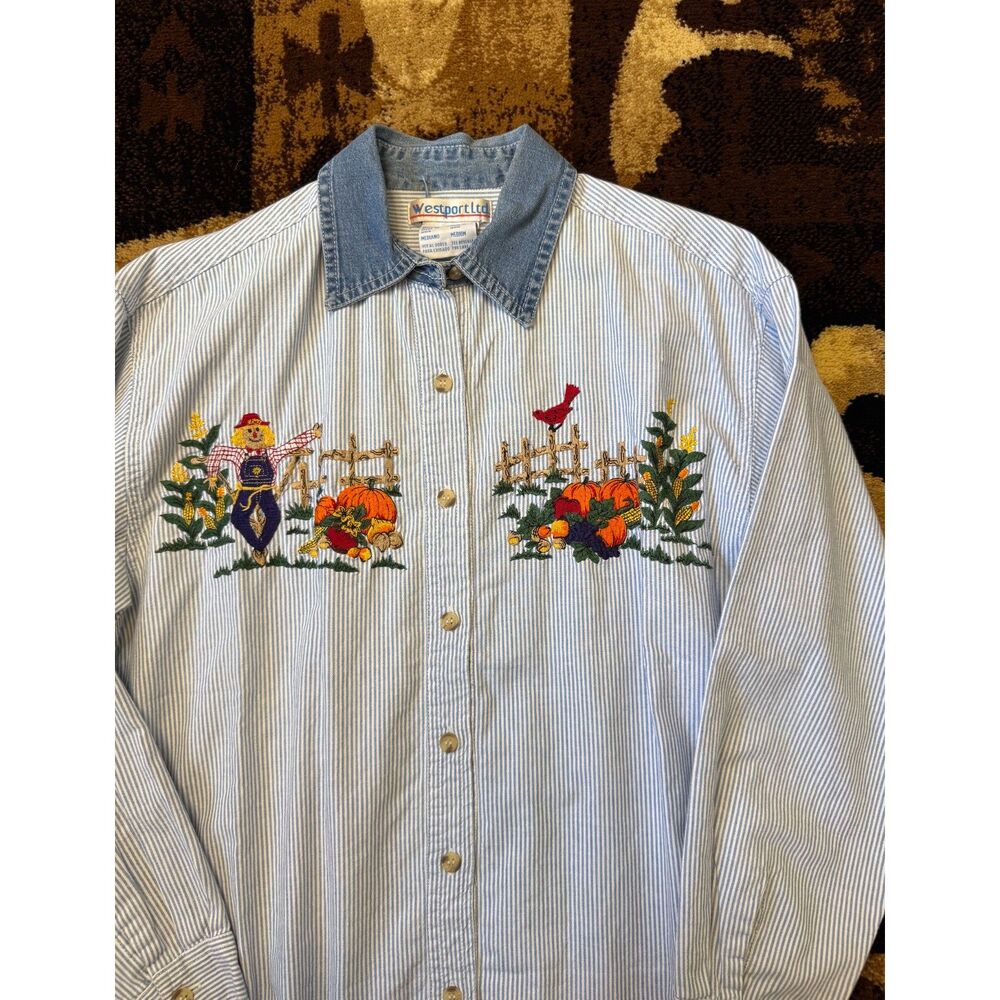Vintage Westport Ltd Fall Embroidered Button Up Shirt, Fall Shirt, Vintage Fall
